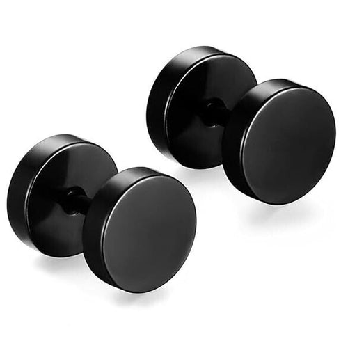 2 Pairs Of 316L Surgical Steel Punk Black & Silver Men Women Barbell Earrings